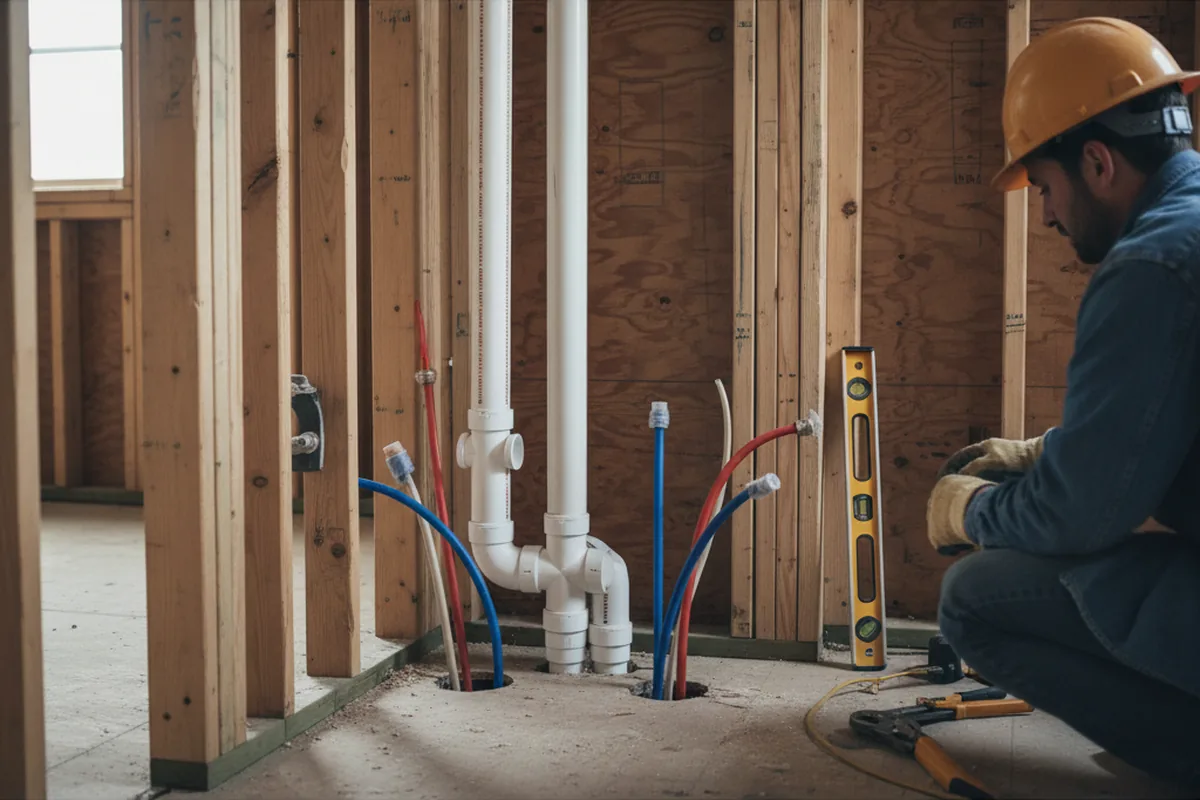 Drain and supply rough-in during Drain Cleaning in Weston